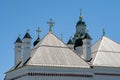 ÃÂ Astrakhan Kremlin. Towers of the Trinity Cathedral and Prechistenskaya bell tower. View from the inside of the historical Royalty Free Stock Photo